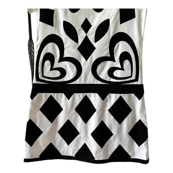 1.3K MOSCHINO Geometric Appliqués Cotton Blend Black White Mini Dress Size 10 - Picture 4 of 10